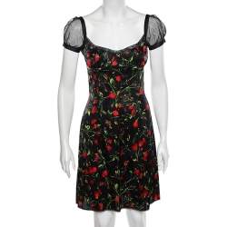 Pre Owned D&G Black Floral Printed Silk Satin Mini Dress M