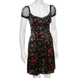Pre Owned D&G Black Floral Printed Silk Satin Mini Dress M