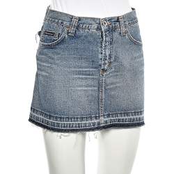 D&G Blue Denim Back Floral Logo Embroidered Mini Skirt S