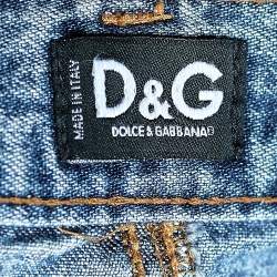 D&G Blue Denim Back Floral Logo Embroidered Mini Skirt S