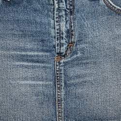 D&G Blue Denim Back Floral Logo Embroidered Mini Skirt S