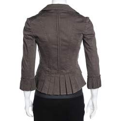 D&G Vintage Brown Cotton Textured Trim Button Front Blazer S