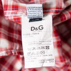 D&G Red Checkered Cotton Regular Fit Shirt M