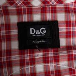 D&G Red Checkered Cotton Regular Fit Shirt M