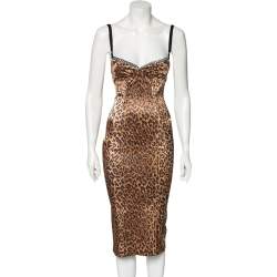 Pre Owned D&G Brown Animal Printed Textured Cotton Sleeveless Sheath Dress S