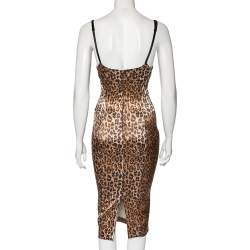 Pre Owned D&G Brown Animal Printed Textured Cotton Sleeveless Sheath Dress S