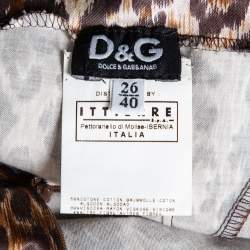 Pre Owned D&G Brown Animal Printed Textured Cotton Sleeveless Sheath Dress S