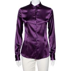 D&G Purple Silk Satin Long Sleeve Button Front Shirt M