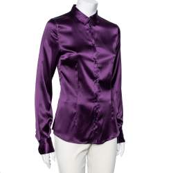 D&G Purple Silk Satin Long Sleeve Button Front Shirt M