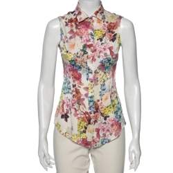 D&G Multicolored Floral Printed Silk Sleeveless Button Front Shirt S