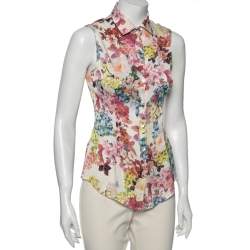 D&G Multicolored Floral Printed Silk Sleeveless Button Front Shirt S