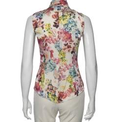 D&G Multicolored Floral Printed Silk Sleeveless Button Front Shirt S