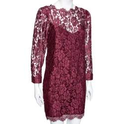Pre Owned D&G Burgundy Lace Shift Mini Dress M