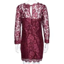 Pre Owned D&G Burgundy Lace Shift Mini Dress M