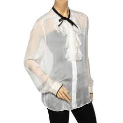 Pre Owned D&G White Silk Ruffle Front Top L