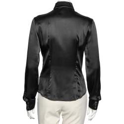 Pre Owned D&G Black Silk Lace Trimmed Button Front Shirt L