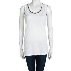 Pre Owned D&G White Cotton Chain Detailed Sleeveless Top M