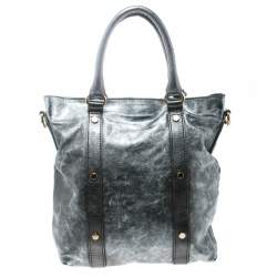 D&G Metallic Grey Leather Golden Box Messenger Bag