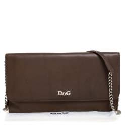 D&G Brown Leather Flap Chain Clutch