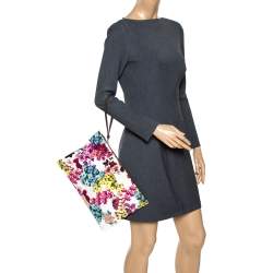 D&G Multicolor Floral Print Canvas Zip Clutch