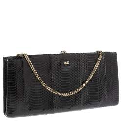 Pre Owned D&G Black Snakeskin Effect Leather Vania Chain Clutch