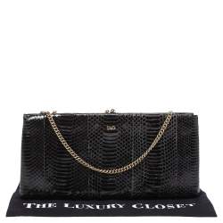 Pre Owned D&G Black Snakeskin Effect Leather Vania Chain Clutch