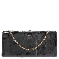 Pre Owned D&G Black Snakeskin Effect Leather Vania Chain Clutch