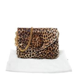 Pre Owned D&G Brown Leopard Print Calfhair Flap DG Charm Chain Shoulder Bag