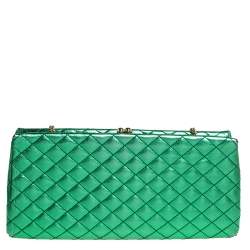 D & G Metallic Green Quilted Leather Vania Chain Clutch