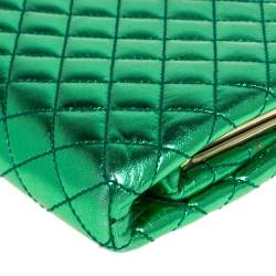D & G Metallic Green Quilted Leather Vania Chain Clutch