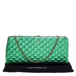 D & G Metallic Green Quilted Leather Vania Chain Clutch