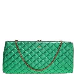 D & G Metallic Green Quilted Leather Vania Chain Clutch