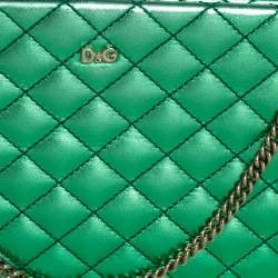 D & G Metallic Green Quilted Leather Vania Chain Clutch