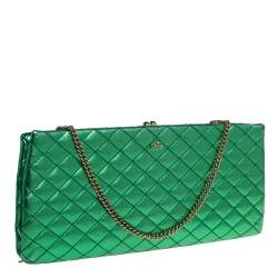 D & G Metallic Green Quilted Leather Vania Chain Clutch