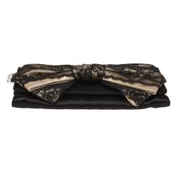 Pre Owned D&G Black/Beige Satin and Lace Bow Maika Chain Clutch