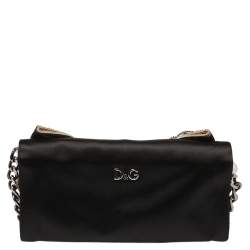 Pre Owned D&G Black/Beige Satin and Lace Bow Maika Chain Clutch