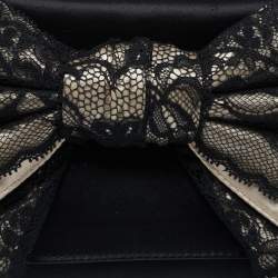 Pre Owned D&G Black/Beige Satin and Lace Bow Maika Chain Clutch