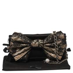 Pre Owned D&G Black/Beige Satin and Lace Bow Maika Chain Clutch