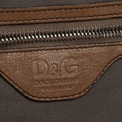 Pre Owned D&G Brown Leather With Green Patent Strap Bag Isotta Tote 
