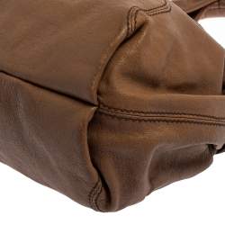Pre Owned D&G Brown Leather With Green Patent Strap Bag Isotta Tote 