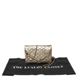 D&G Metallic Gold Quilted Leather Kisslock Foldover Chain Clutch