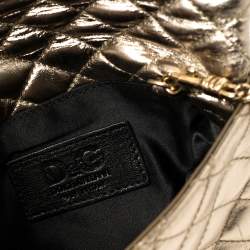 D&G Metallic Gold Quilted Leather Kisslock Foldover Chain Clutch