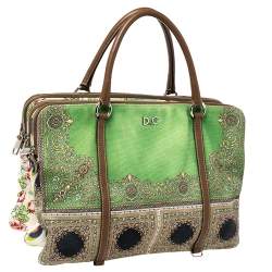 D&G Multicolor Print Canvas and Leather Lily Twist Satchel