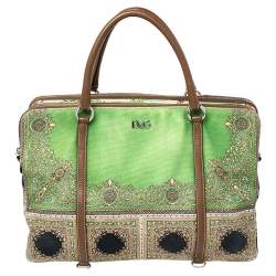 D&G Multicolor Print Canvas and Leather Lily Twist Satchel