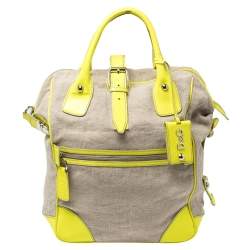 D&G Neon Green/Beige Canvas and Patent Leather Olivia Convertible Backpack