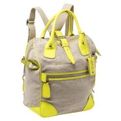 D&G Neon Green/Beige Canvas and Patent Leather Olivia Convertible Backpack