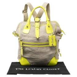 D&G Neon Green/Beige Canvas and Patent Leather Olivia Convertible Backpack