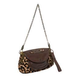 Pre Owned Dolce and Gabbana Leopard Print Pony Hair and Leather Shoulder Bag