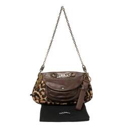 Pre Owned Dolce and Gabbana Leopard Print Pony Hair and Leather Shoulder Bag