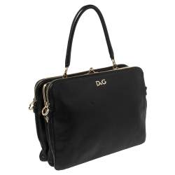 Pre Owned D & G Black Leather Lily Twist Kiss Lock Top Handle Bag